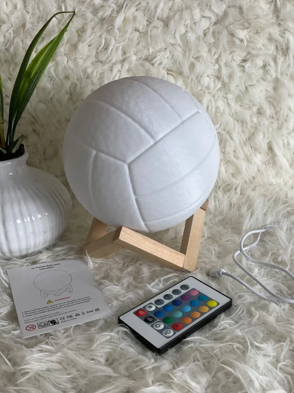 3D-PRINTED VOLLEYBALL LAMP WITH REMOTE-RECHARGEABLE~NEW!